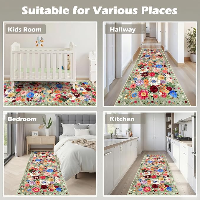 Rug for Hallways Green Kitchen Rug 2x6, Non Slip Washable Rugs - Image 4