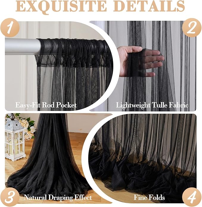 10ft x 15ft Black Tulle Backdrop Curtain - Image 5