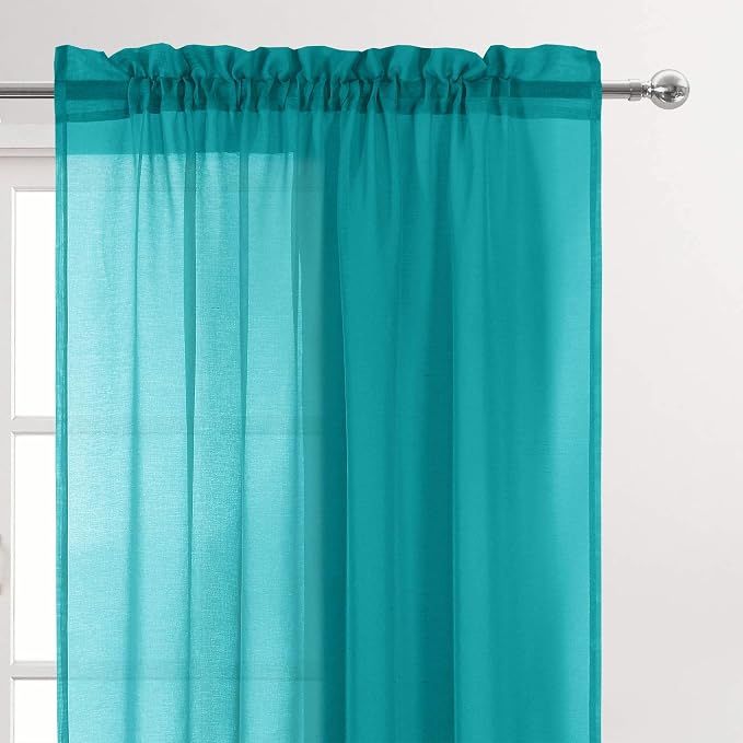 DWCN Turquoise Sheer Curtains for Kitchen Windows - Image 2