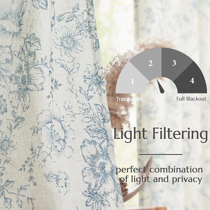 jinchan Linen Blend Curtain Floral Curtains - Image 3