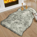 Ciicool Faux Sheepskin Rugs Soft Faux Fur Rug White Gradient Sliver Black by CIICOOLHomeDeco