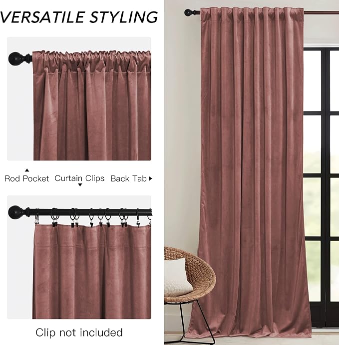 RYB HOME Wild Rose Pink Velvet Curtains 90 inches Long - Image 2