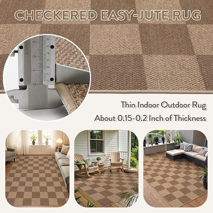 Lahome Colette Checkered Easy Jute Living Room Rugs, 5x7 Large Dining Room - Image 4