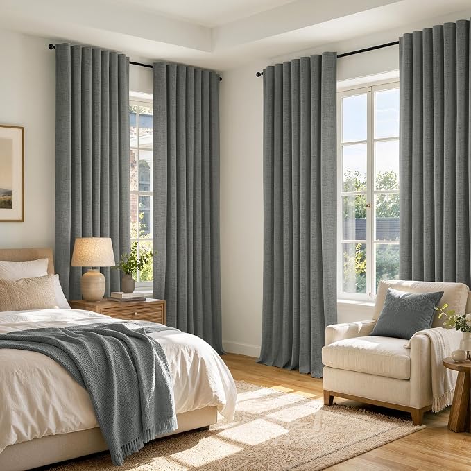 MIULEE 100% Blackout Linen Curtains 42 x 84 Inch Dark Grey 2 Panels | Thermal - Image 8