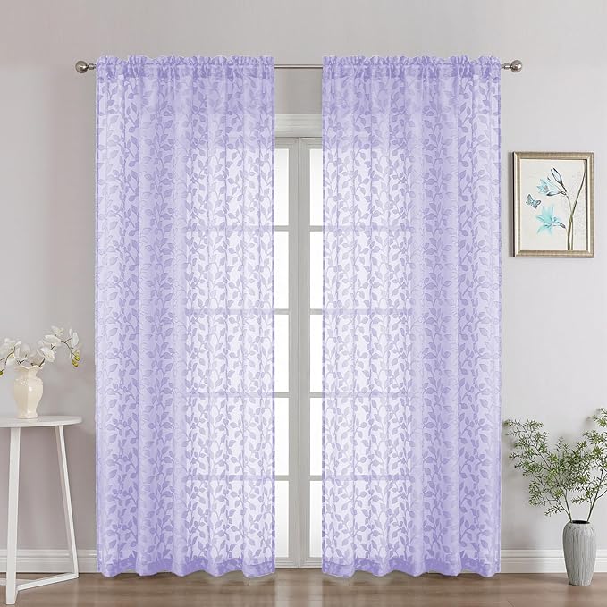 Chyhomenyc Light Purple Sheer Curtains 84 Inch Length 2 Panels Set, Light by Chyhomenyc