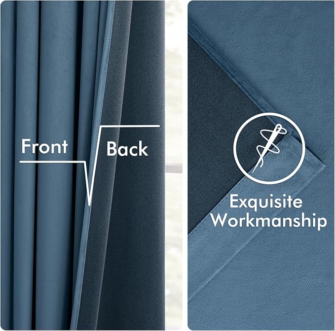 MIULEE Velvet Curtains 50W x 108L 2 Panels Stone Blue Blackout Curtains | - Image 6