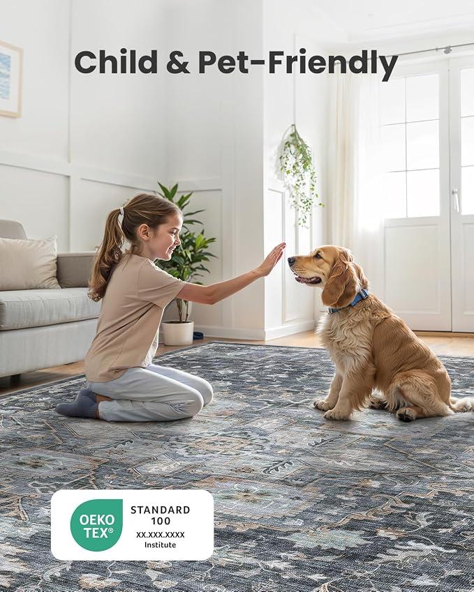 AMADA HOMEFURNISHING 10x14 Washable Area Rug, Low-Profile Large Area Rug - Image 4