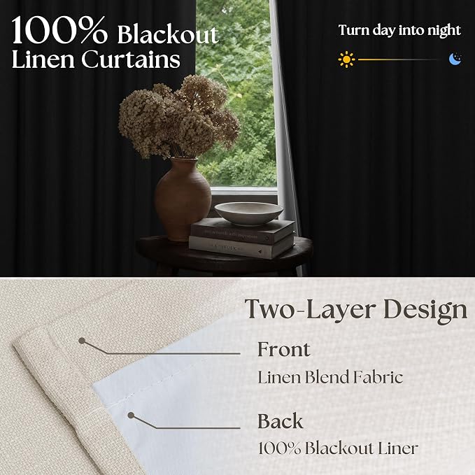 Ivory Cream Linen Blackout Curtains 112 Inches Long - Image 2