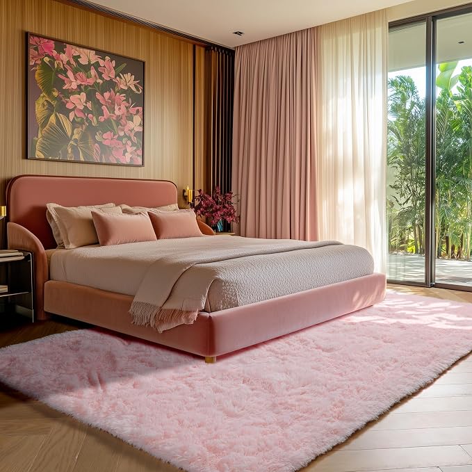 ONASAR Pink Area Rugs for Living Room Girls Bedroom, 5x8 Fluffy Bedside Throw - Image 4