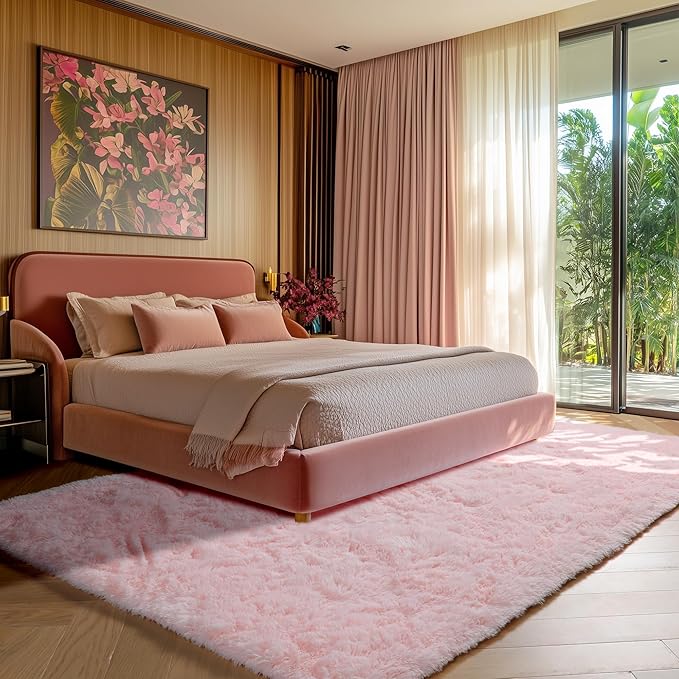 Pink Area Rugs for Living Room Girls Bedroom, 5x8 Fluffy Bedside Throw Rug - Image 5