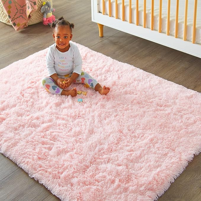 Ophanie Pink Area Rugs for Bedroom Girls, 6x9 Kids Fluffy Fuzzy Furry Shag - Image 5