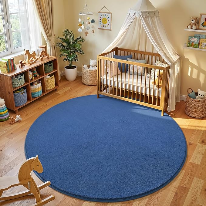 Amearea Blue Round Area Rugs 4ft Washable Circle Rugs - Image 4