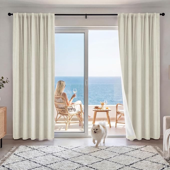 RYB HOME Cream Beige Linen 100% Blackout Curtains by RYBHOME
