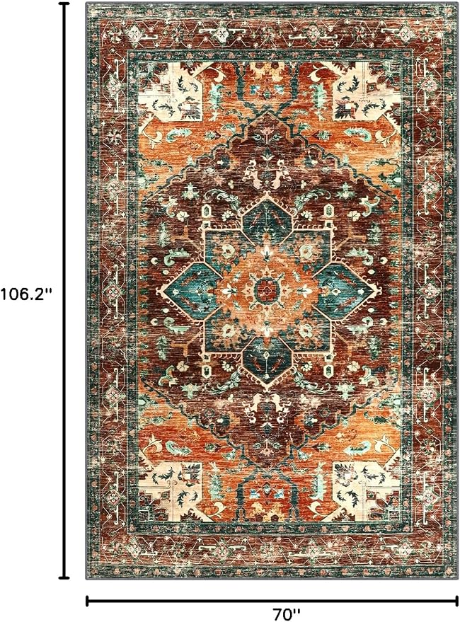 Yamaziot 6x9 Large Area Rug, Non-Slip Washable Boho Vintage Living Room Rug - Image 2