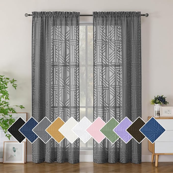 Simplebrand Grey Semi Sheer Curtains 84 Inches Long 2 Panels, Light Filtering by Simplebrand