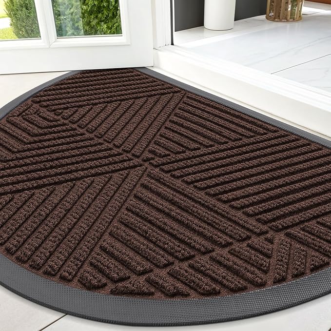 Smiry Half Circle Front Door Mat Outside Entrance, Heavy Duty Sturdy Natural by Smiry