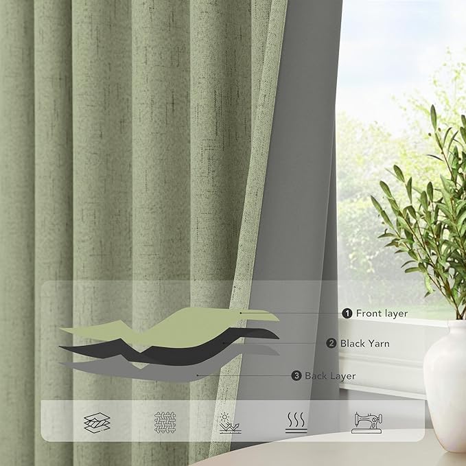 Pitalk Light Sage Green Black Out Curtains 63 Inch Long 2 Panel Set Back Tab - Image 5