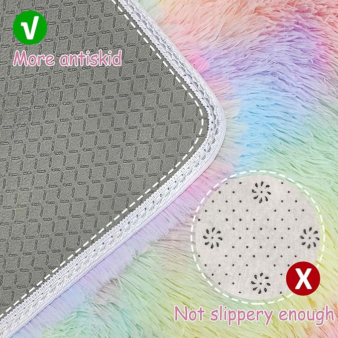 Small Fluffy Rainbow Colorful Area Rug - Image 5