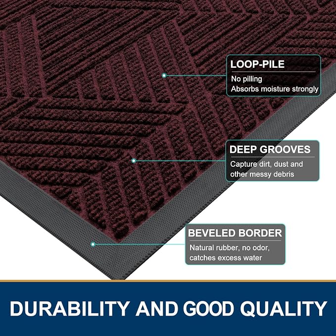 Smiry Front Door Mat Outside Entrance, Heavy Duty Sturdy Natural Rubber Doormat - Image 4