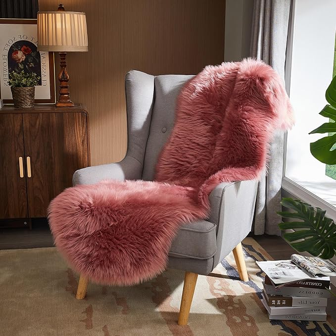 AMTOVO Faux Sheepskin Rug, Blush Pink Ultra Soft Fluffy Shag Area Rug, 2 x 6 ft - Image 6