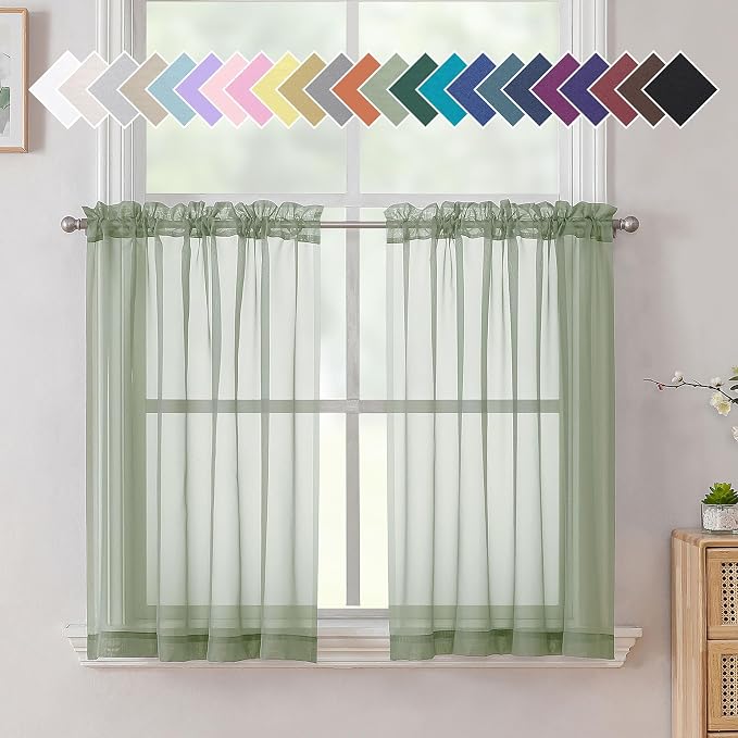 Aiyufeng Sage Green Sheer Curtains 36 inches Long 2 Panels, Rod Pocket by Aiyufeng