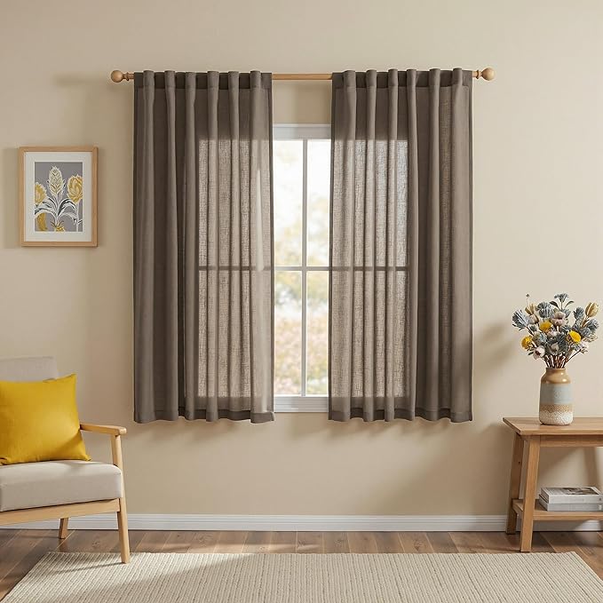 MYSKY HOME Dark Brown Sheer Curtains 63 inch Length Semi Sheer Curtains by MYSKYHOME
