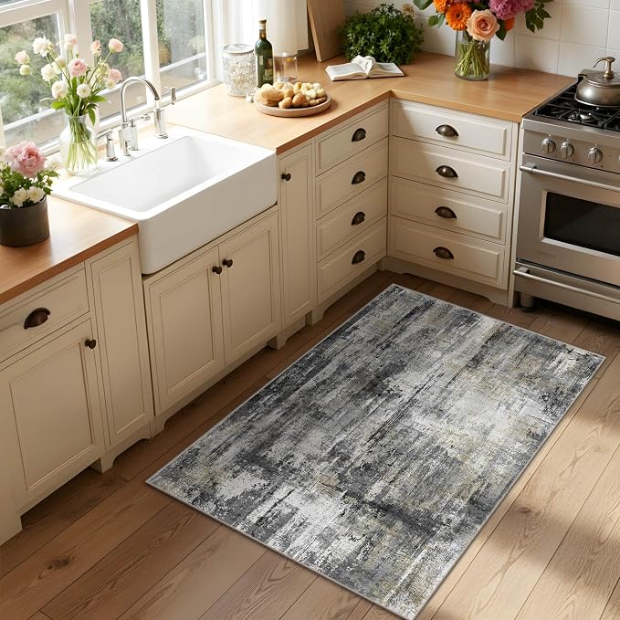 Latte&Fog 2x3 Entryway Rug, Small Modern Abstract Door Mat, Washable Kitchen Rug - Image 2