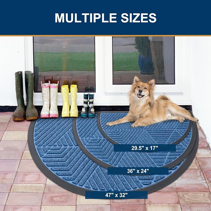 Smiry Half Circle Front Door Mat Outside Entrance, Heavy Duty Sturdy Natural - Image 2