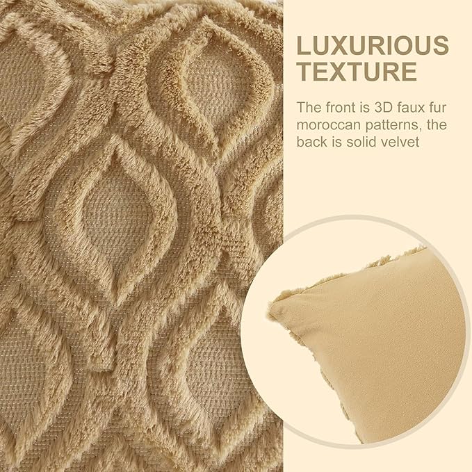 decorUhome Throw Pillow Covers 20x20 Inch Set of 2, Soft Plush Faux Wool Khaki - Image 7