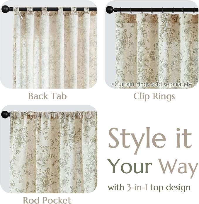 jinchan Linen Blend Floral Curtains - Image 3