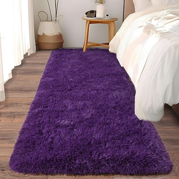 Fluffy Shag Runner Rugs for Bedroom Hallways, 2x8 Purple Long Soft Throw Area - Image 3