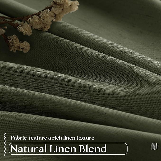 Olive Green 63 Inch Length Blackout Pinch Pleated Linen Curtains - Image 5