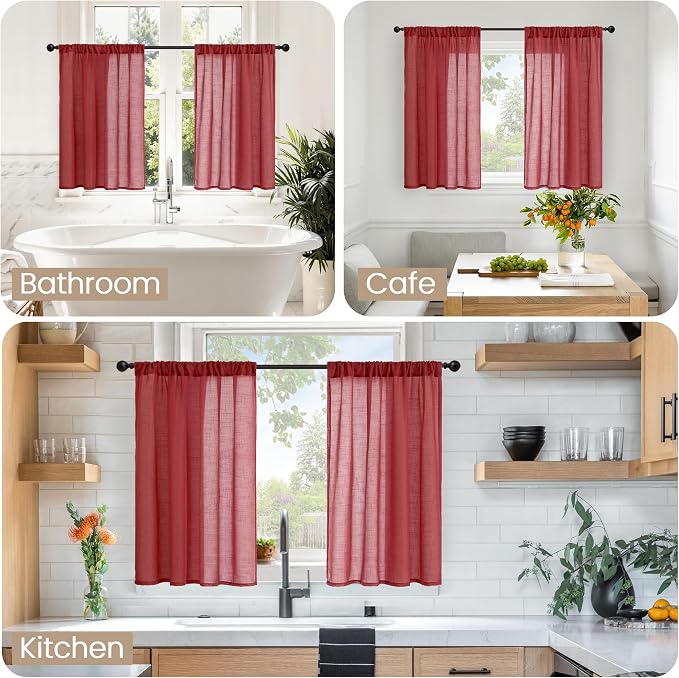 BGment Linen Burgundy Curtains 40 Inch Length - Image 2
