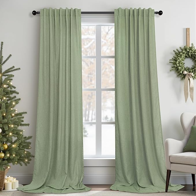 Light Sage Green Linen Curtains 120 Inches Long by Pitalk