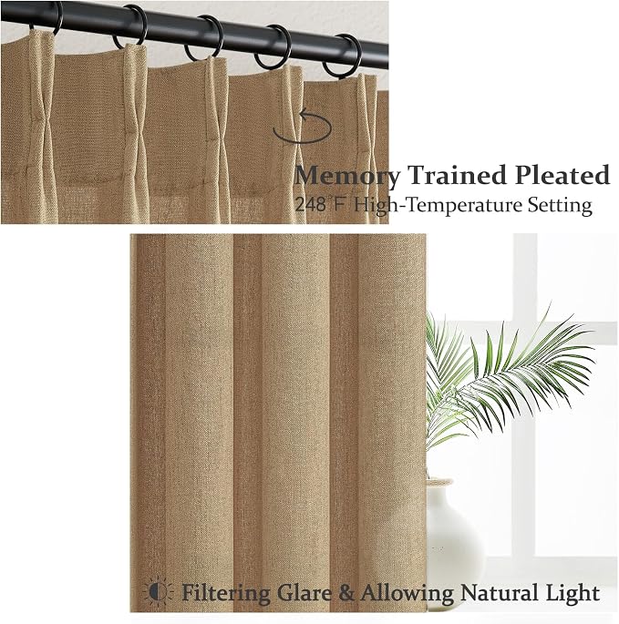 Pleated Linen Rust Brown Curtains 84 Inches Long 2 Panels Set - Image 3