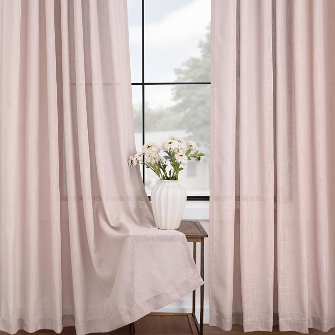 Blush Pink Curtains for Living Room Back Tab Modern Farmhouse Semi Sheer - Image 5