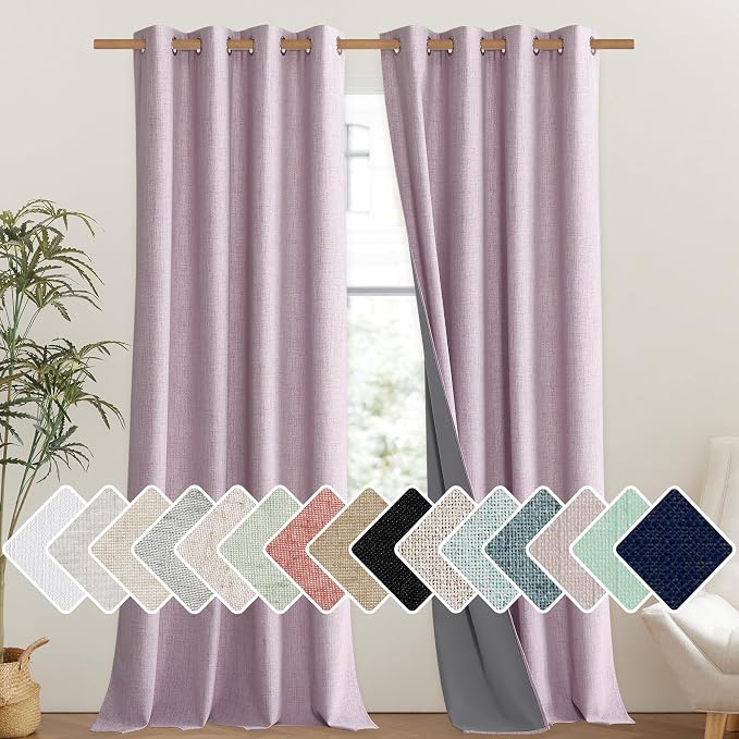 NICETOWN Pink Vintage Linen 100% Blackout Curtains by NICETOWN