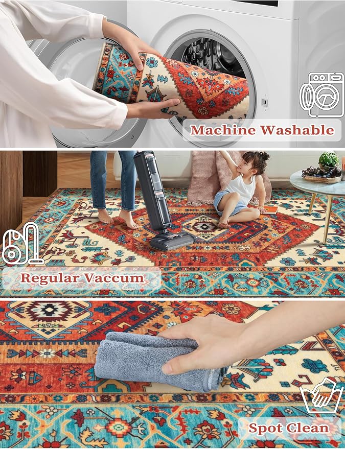 SERISSA Boho Washable Runner Rug, 2x6 Rug Runner Non-Slip Vintage Orange - Image 2