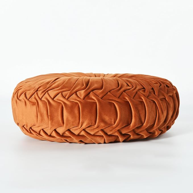HIG Set of 2 Decorative Round Pleated Throw Pillows, Classy Accent Pumpkin - Image 4