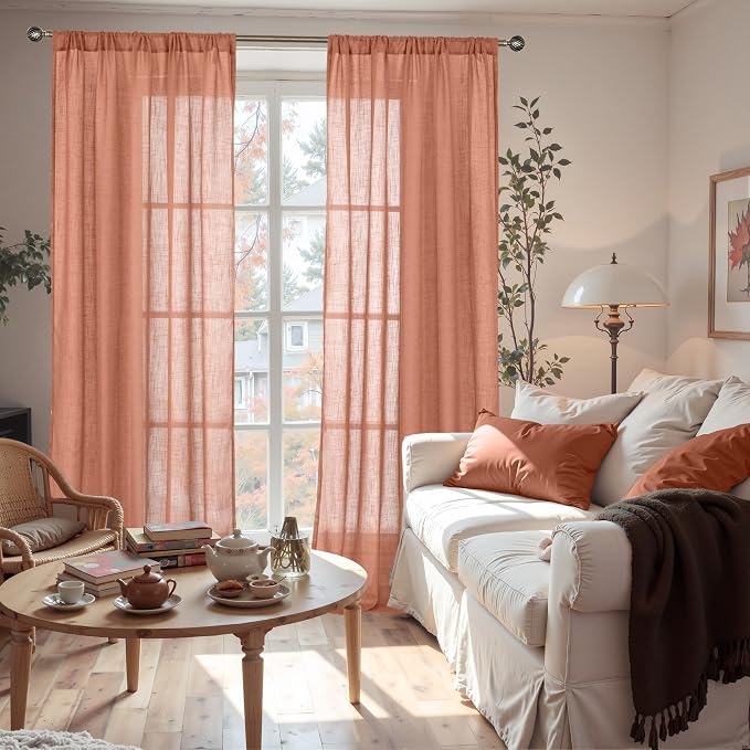 BGment Linen Semi Sheer 80 Inch Curtains - Image 2