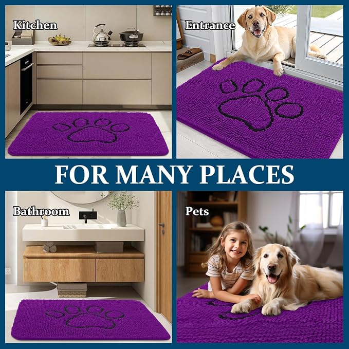 OLANLY Dog Door Mat for Muddy Paws 48x30, Paw Print Design, Absorbs Moisture - Image 8