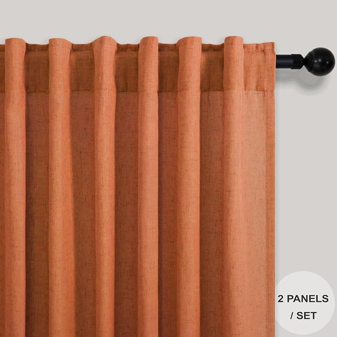 Burnt Orange Linen Curtains 63 Inch Length - Image 2
