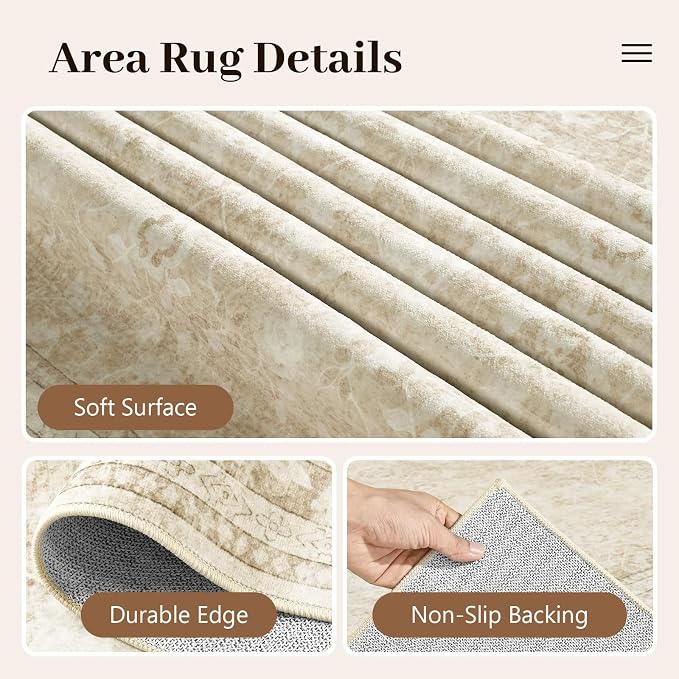 5x7 Ft Area Rugs for Living Room, Soft Non-Slip Machine Washable Rug, Vintage - Image 7