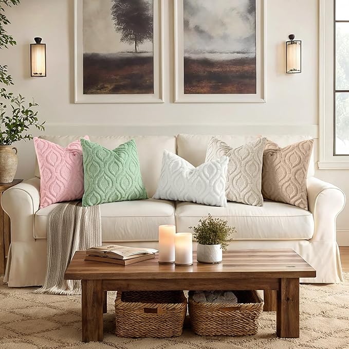 decorUhome Throw Pillow Covers 26x26 Inch Set of 2, Soft Plush Faux Wool Pink - Image 3