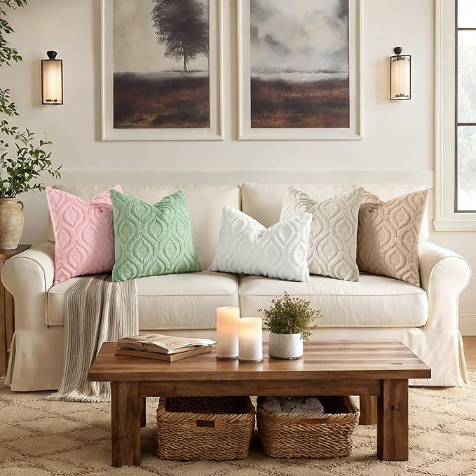 decorUhome Throw Pillow Covers 20x20 Inch Set of 2, Soft Plush Faux Wool Sage - Image 3