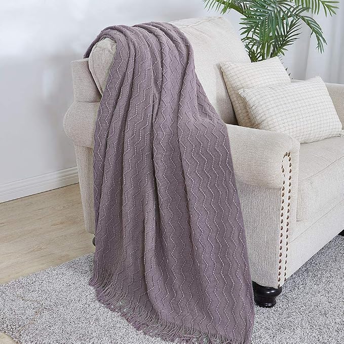 BOURINA Dark Lavender Throw Blanket 50x60 Inches Throw Textured Solid Soft Sofa - Image 2