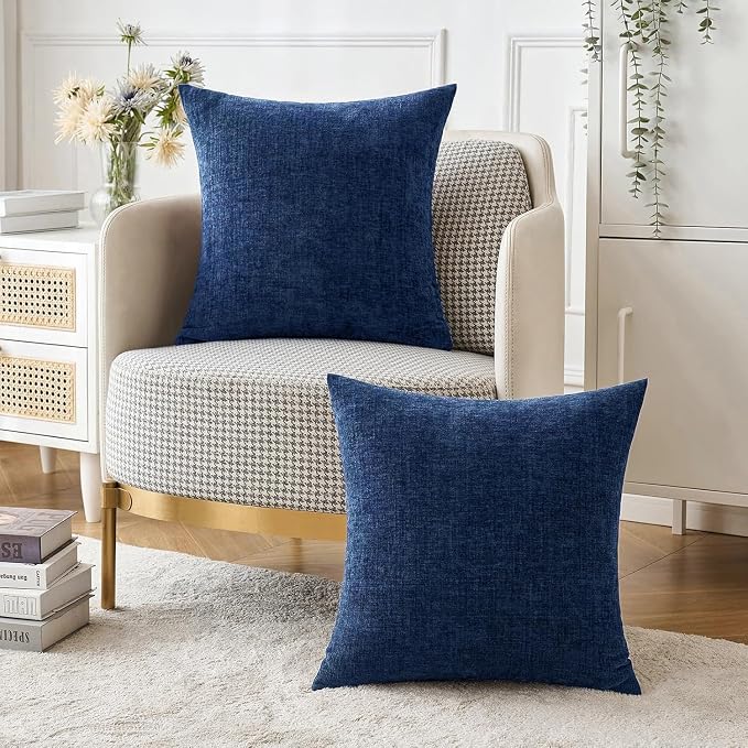 MIULEE Pack of 2 Couch Throw Pillow Covers 20x20 Inch Spring Soft Navy Chenille - Image 5