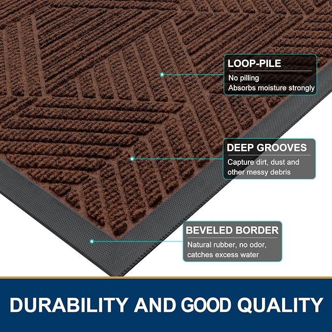 Smiry Front Door Mat Outside Entrance, Heavy Duty Sturdy Natural Rubber Doormat - Image 4
