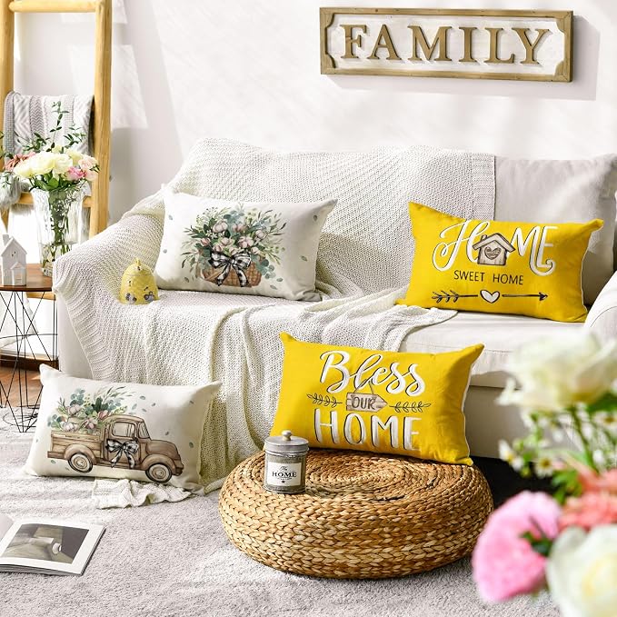 AVOIN colorlife Bless Our Home Farmhouse Eucalyptus Leaves Throw Pillow Covers - Image 2