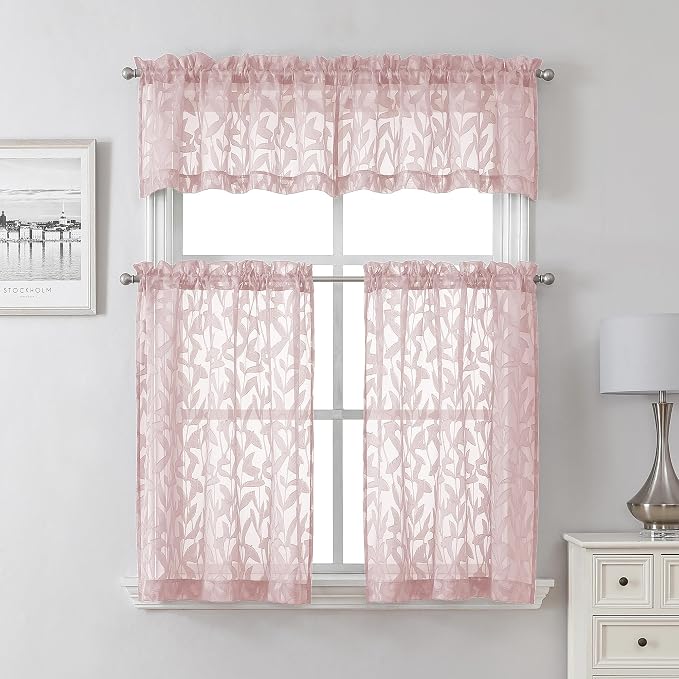 Lecloud Leia Jacquard Textured Blush Sheer Kitchen Curtains 36 Inch Length 2 - Image 7